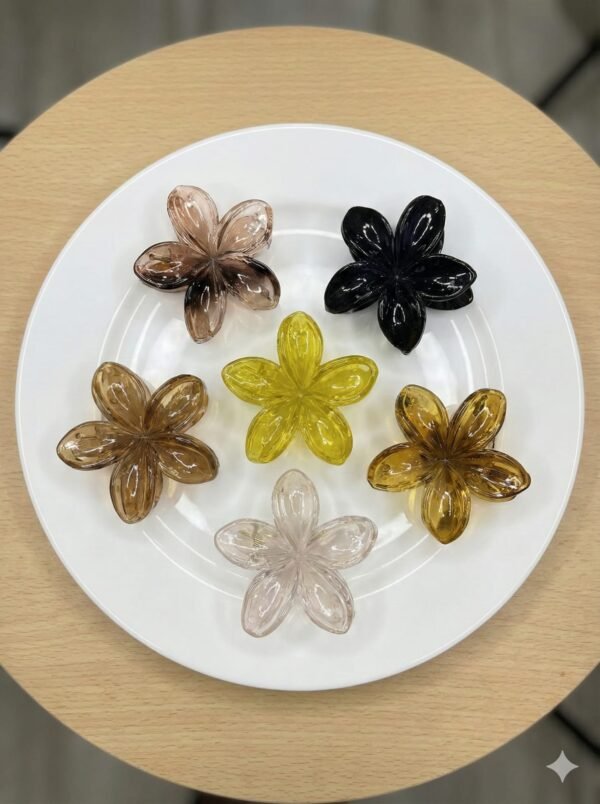 Transparent Flower Hair Claws Jumbo ( Pack of 12 )