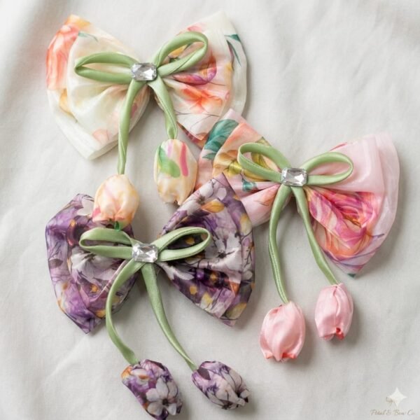 Printed Tulip Bow with Stone Embedded ( 1 pcs )