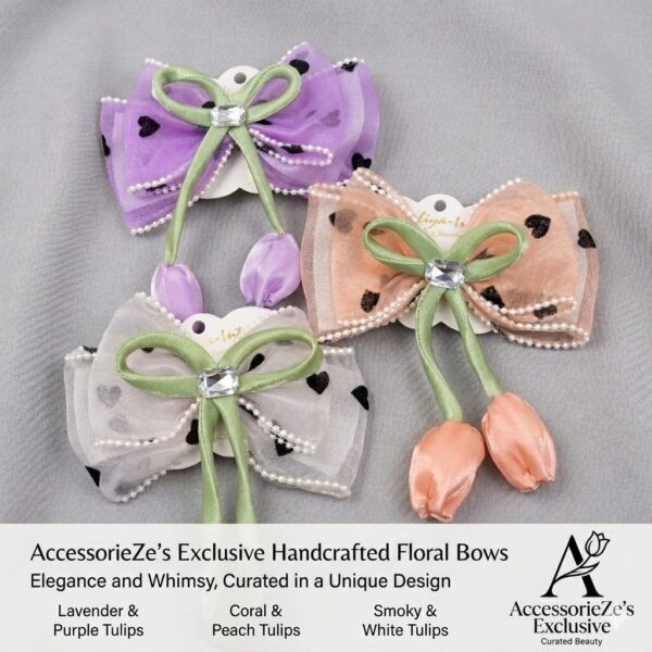 Heart Printed Tulip Bow Random Colour ( 1 pcs )