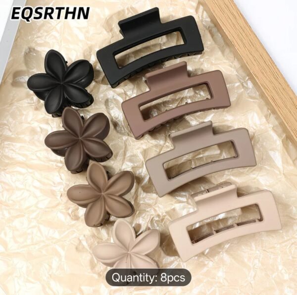 Combo  4 Rectangle Claw & 4 Mini Flower Hair Claws